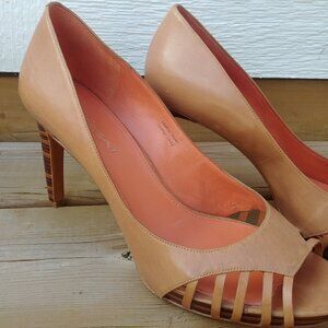 Via Spiga real leather tan orange heels cutout details size 10